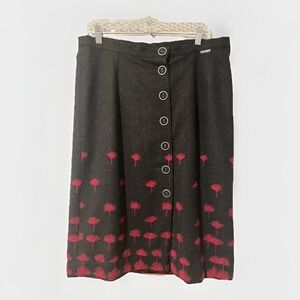 Geiger Wool Skirt Womens Medium Button Front Floral Lined Knee‎ Length Austria